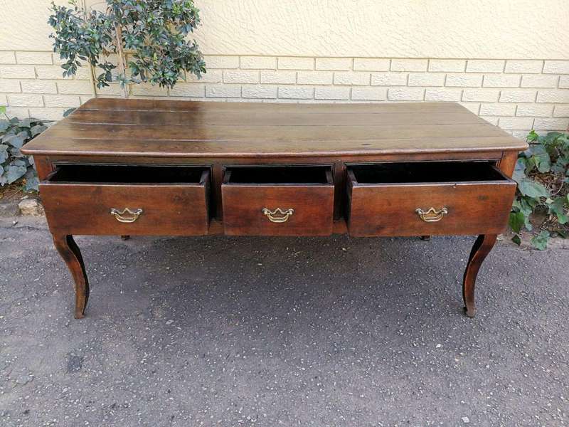 A Late 19th Century Circa 1880s Oak Server With Brass Handles And Three Drawers