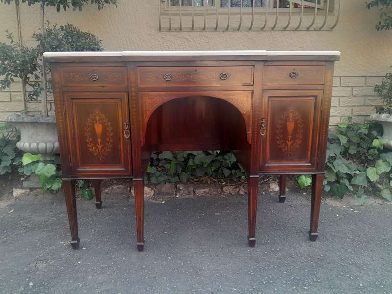 A Late 19th Century An Inlaid Mahogany Server With Marble Top