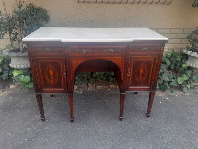 A Late 19th Century An Inlaid Mahogany Server With Marble Top