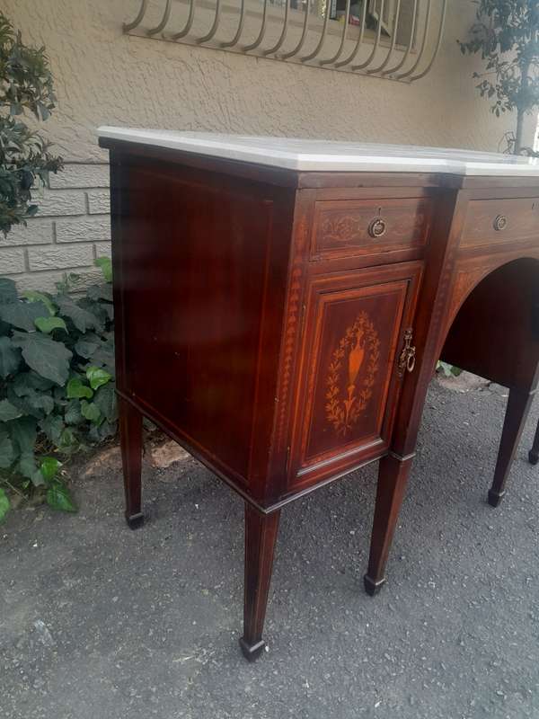 A Late 19th Century An Inlaid Mahogany Server With Marble Top