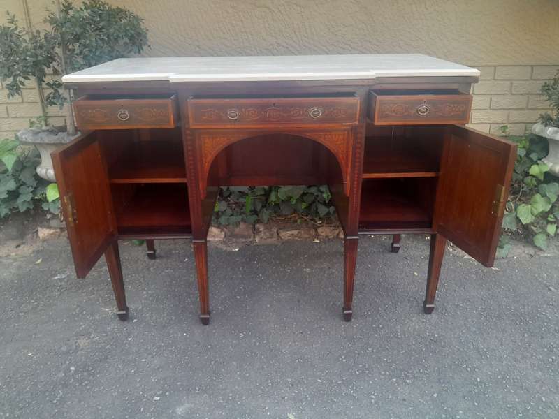 A Late 19th Century An Inlaid Mahogany Server With Marble Top