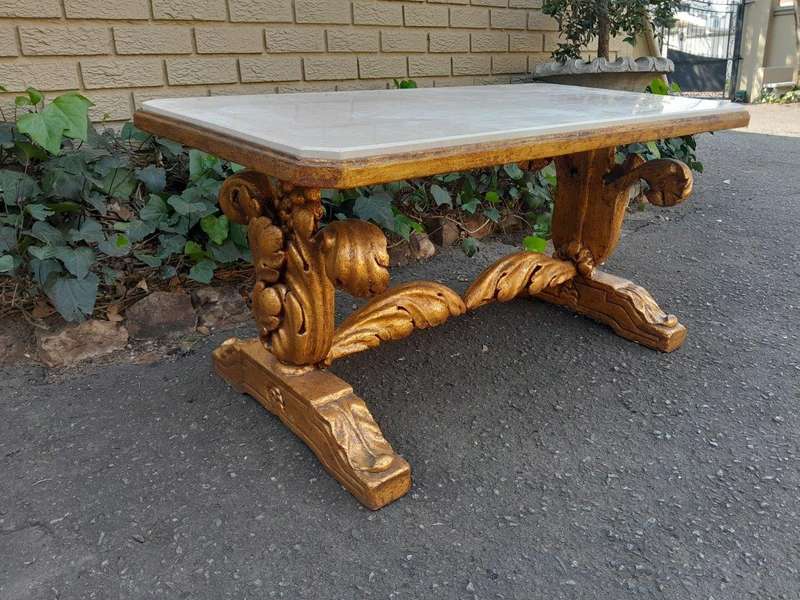 A 20th Century Carved and Giltwood Coffee Table with Marble Top