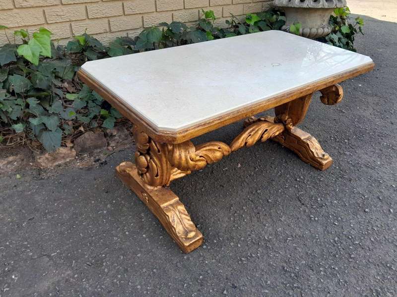 A 20th Century Carved and Giltwood Coffee Table with Marble Top