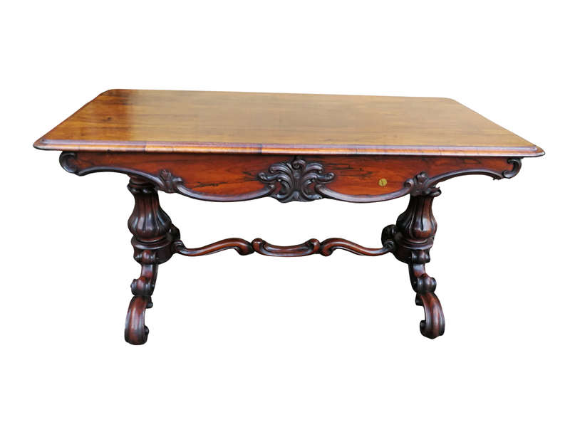 A 19th Century Circa 1860 Victorian Rosewood Carved Library Table With BADA Stamp (British Antiqu...