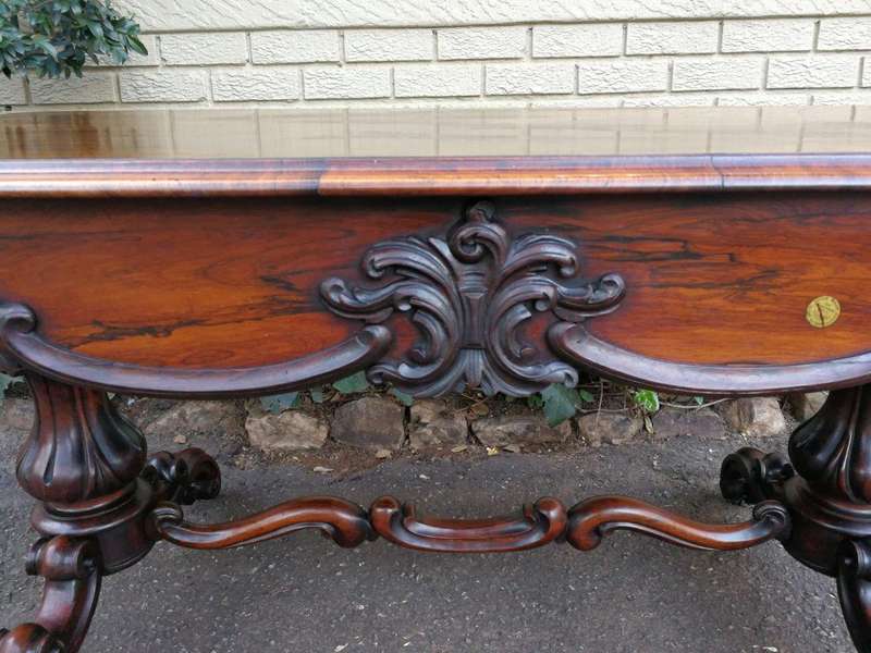 A 19th Century Circa 1860 Victorian Rosewood Carved Library Table With BADA Stamp (British Antiqu...