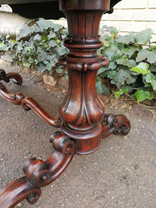A 19th Century Circa 1860 Victorian Rosewood Carved Library Table With BADA Stamp (British Antiqu...