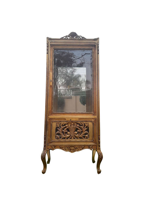 A French Louis XVI Showcase From The 1800s Gilded With Gold Leaf