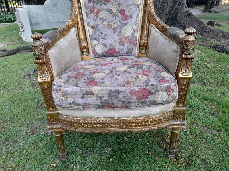 A 20th Century Pair of French Style Bergere Hand Gilded Wooden Armchairs