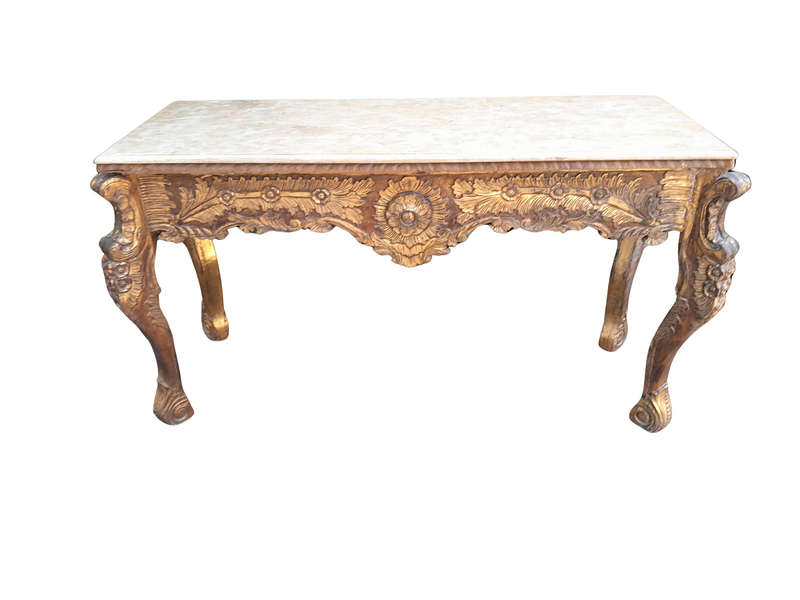 A 20th Century Ornately Carved Server/ Console/Entrance Hall Table with a Marble Top