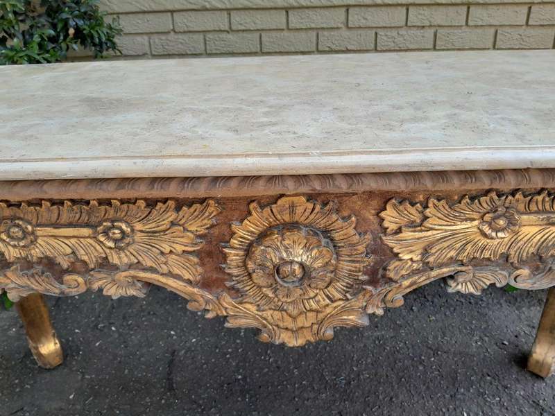 A 20th Century Ornately Carved Server/ Console/Entrance Hall Table with a Marble Top