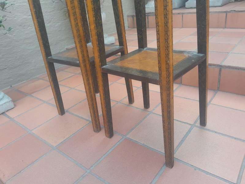 A 20th Century Pair of French Style Walnut Side Tables with Marble Tops