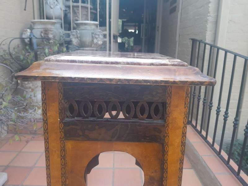 A 20th Century Pair of French Style Walnut Side Tables with Marble Tops