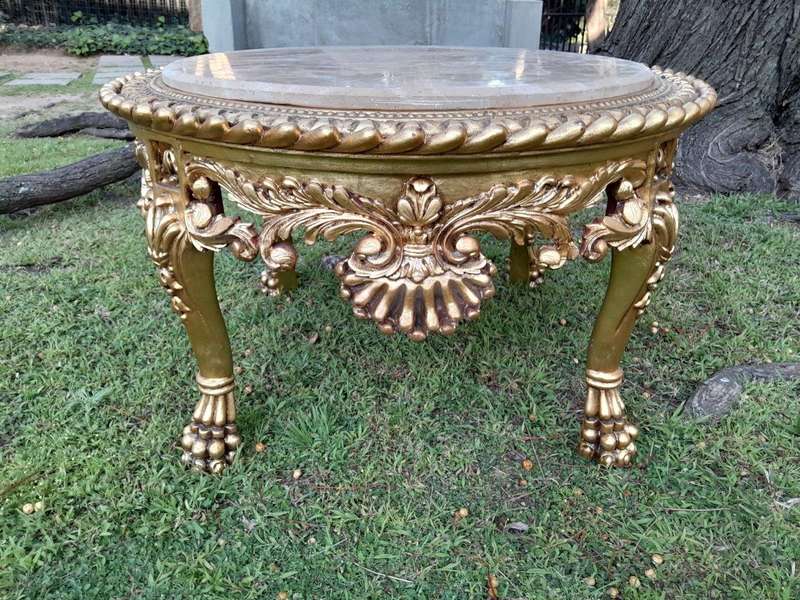 A 20TH Century French Style Carved and Hand Gilded Side Table with Marble Top