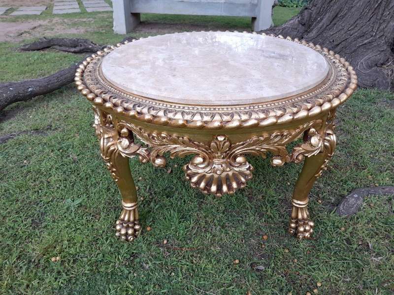A 20TH Century French Style Carved and Hand Gilded Side Table with Marble Top