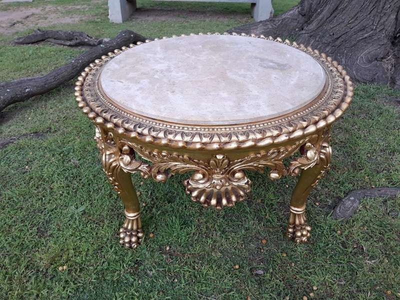 A 20TH Century French Style Carved and Hand Gilded Side Table with Marble Top