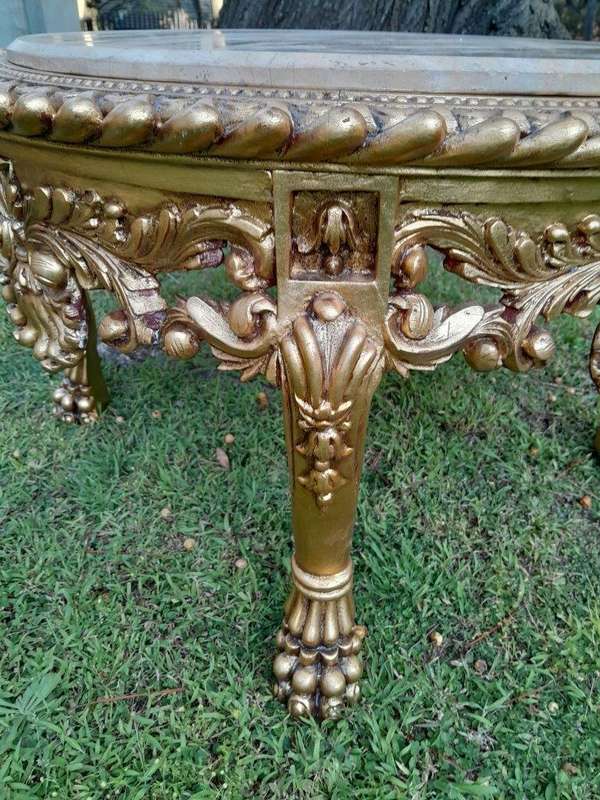 A 20TH Century French Style Carved and Hand Gilded Side Table with Marble Top