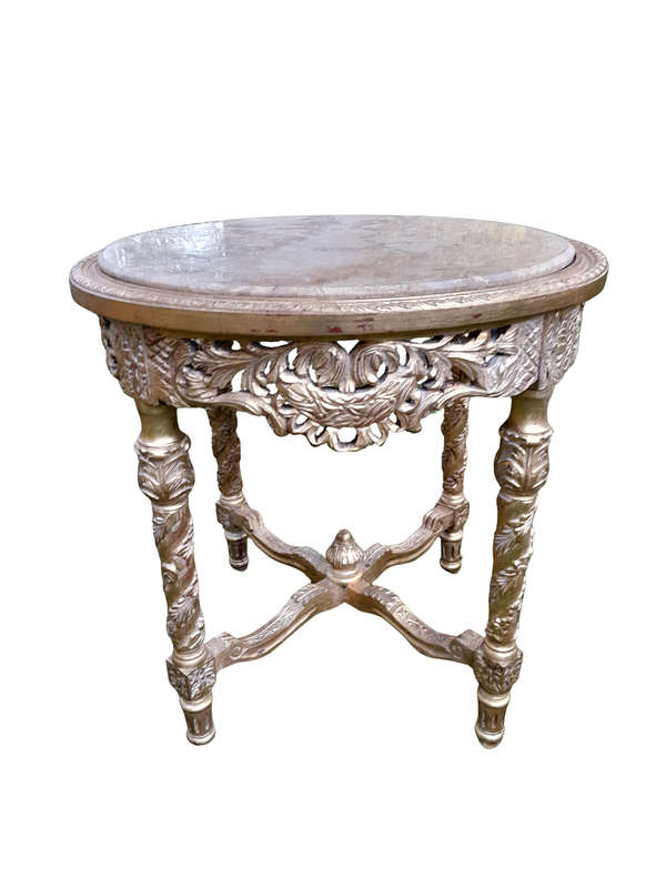 A 20TH Century French Style Carved and Hand Gilded Side Table with Marble Top
