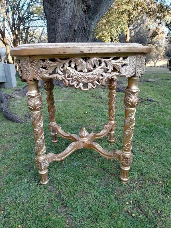 A 20TH Century French Style Carved and Hand Gilded Side Table with Marble Top