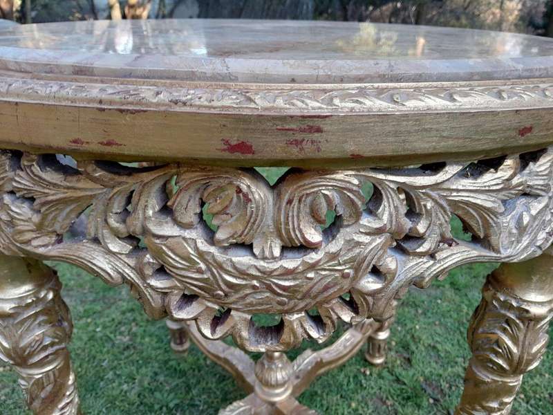 A 20TH Century French Style Carved and Hand Gilded Side Table with Marble Top