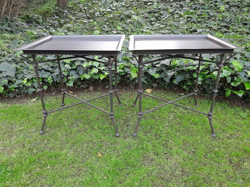 A Pair Of Custom-Made Wrought Iron Side Tables  - Charcoal