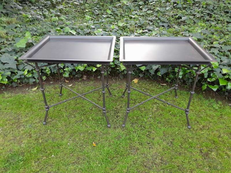 A Pair Of Custom-Made Wrought Iron Side Tables  - Charcoal