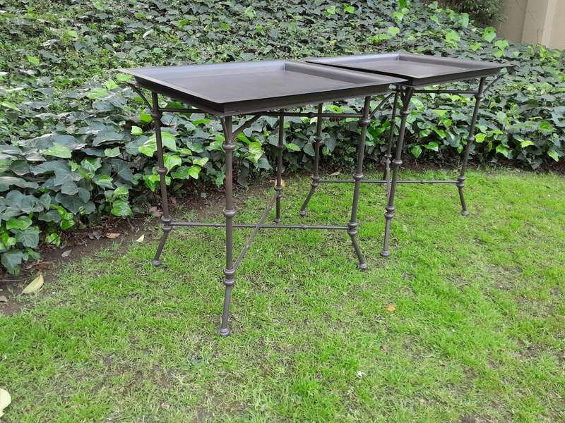 A Pair Of Custom-Made Wrought Iron Side Tables  - Charcoal