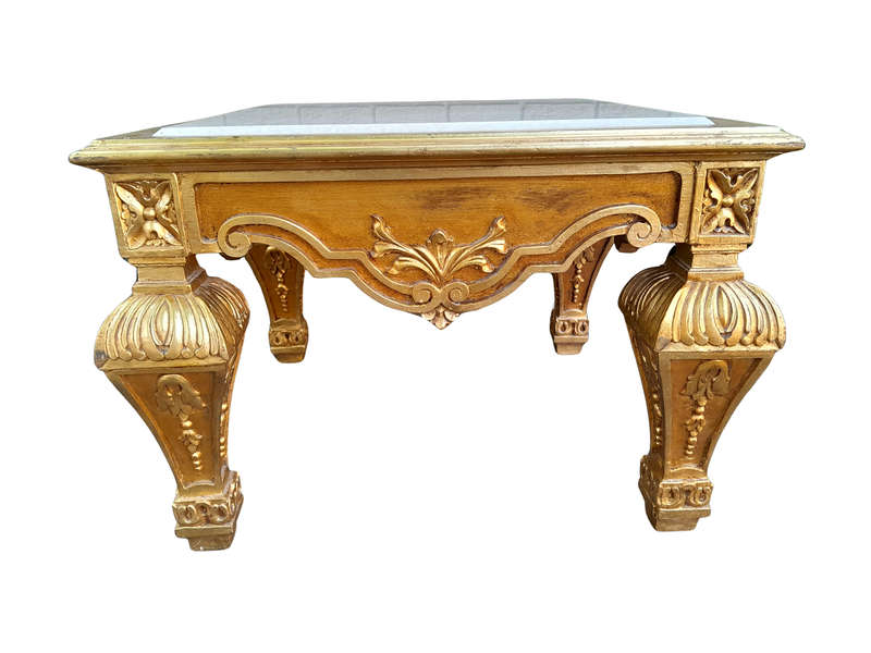 A 20th Century French Style Ornately Carved Side Table with Marble Top