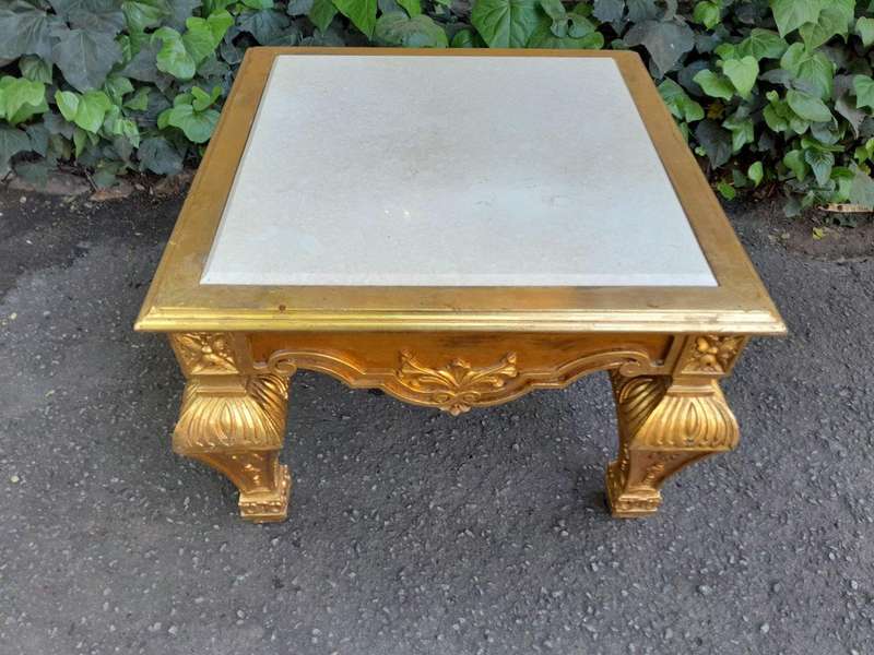 A 20th Century French Style Ornately Carved Side Table with Marble Top