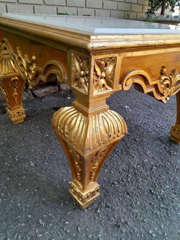 A 20th Century French Style Ornately Carved Side Table with Marble Top