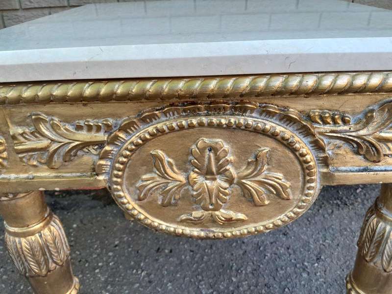 A 20th Century French Style Ornately Carved Side Table with Marble Top