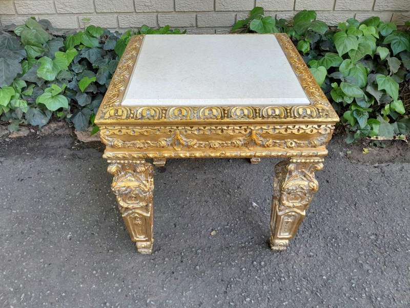 A 20th Century French Style Ornately Carved Side Table with Marble Top