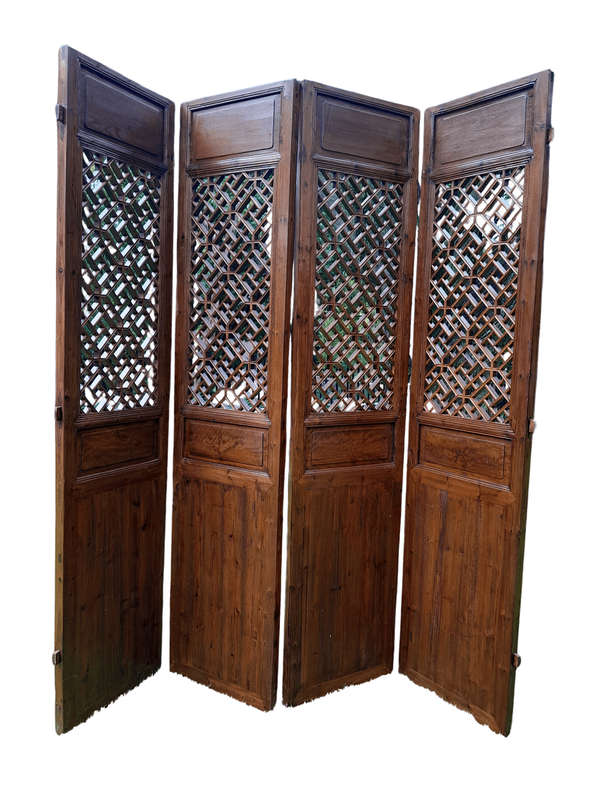 A First Half 20th Century Set Of 4 Single Chinese Elmwood Screen Panels