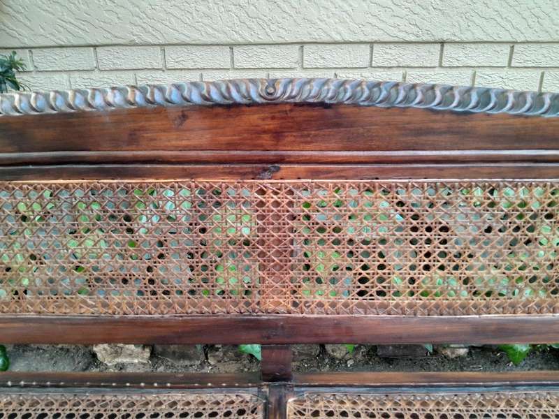 An Early 19th Century Rosewood Colonial Carved Bench with New Rattan in an Ebonised Finish
