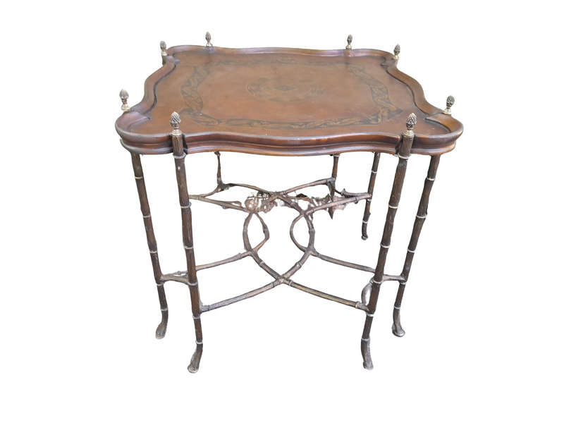 A 20th Century Metal Table with Hand-Painted Wooden Top