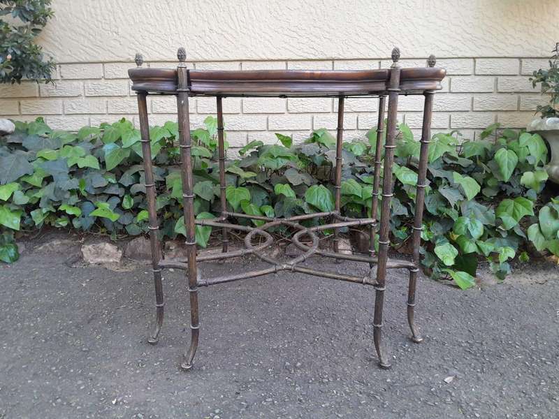 A 20th Century Metal Table with Hand-Painted Wooden Top