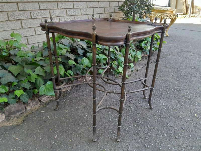 A 20th Century Metal Table with Hand-Painted Wooden Top