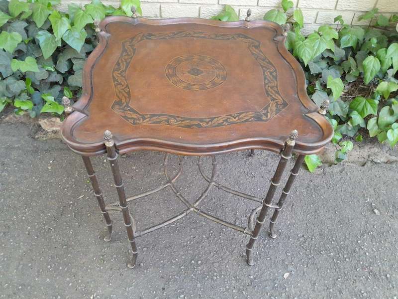 A 20th Century Metal Table with Hand-Painted Wooden Top