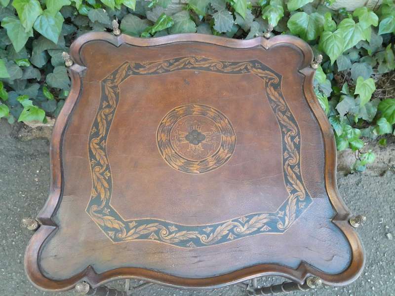A 20th Century Metal Table with Hand-Painted Wooden Top