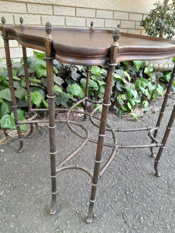 A 20th Century Metal Table with Hand-Painted Wooden Top