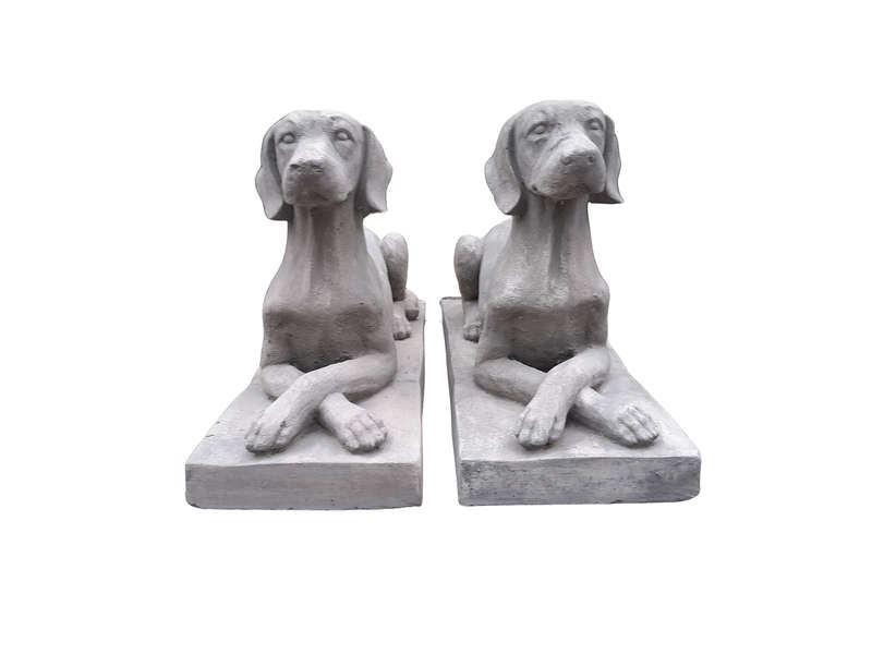 A Pair Of Concrete Dogs On Bases  (Custom-Aged By The Crown Collection)
