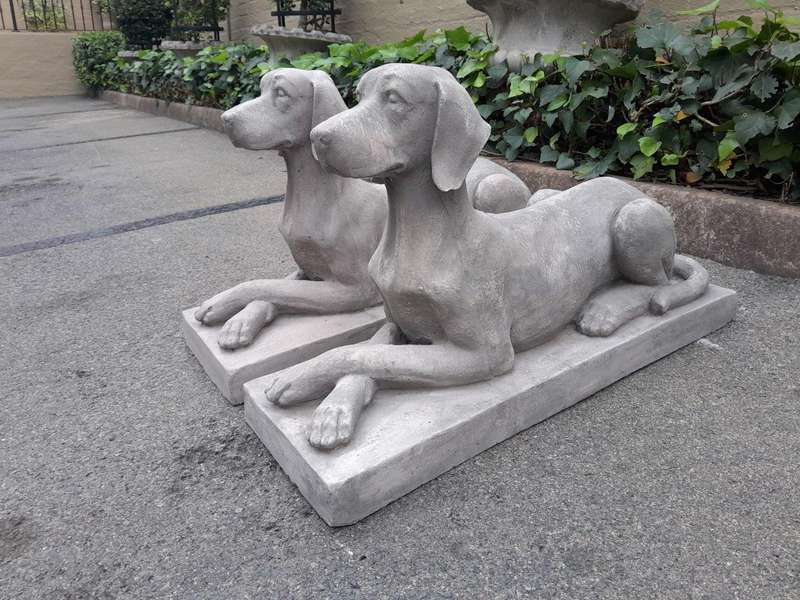 A Pair Of Concrete Dogs On Bases  (Custom-Aged By The Crown Collection)