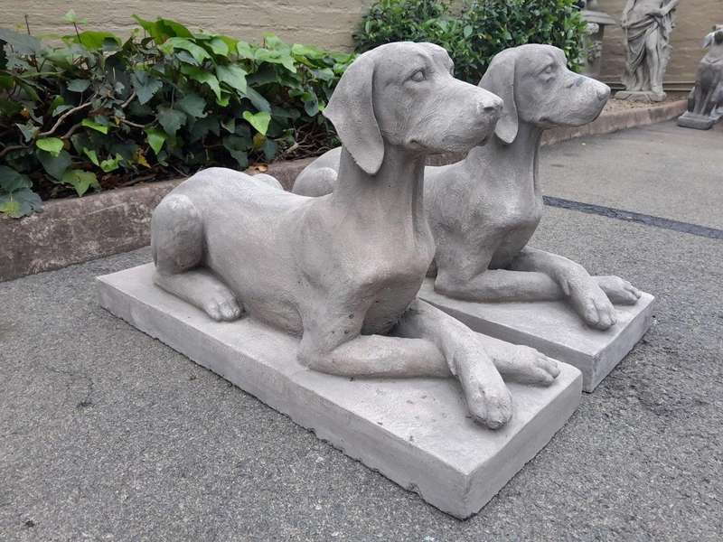 A Pair Of Concrete Dogs On Bases  (Custom-Aged By The Crown Collection)