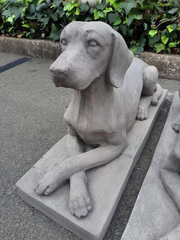 A Pair Of Concrete Dogs On Bases  (Custom-Aged By The Crown Collection)