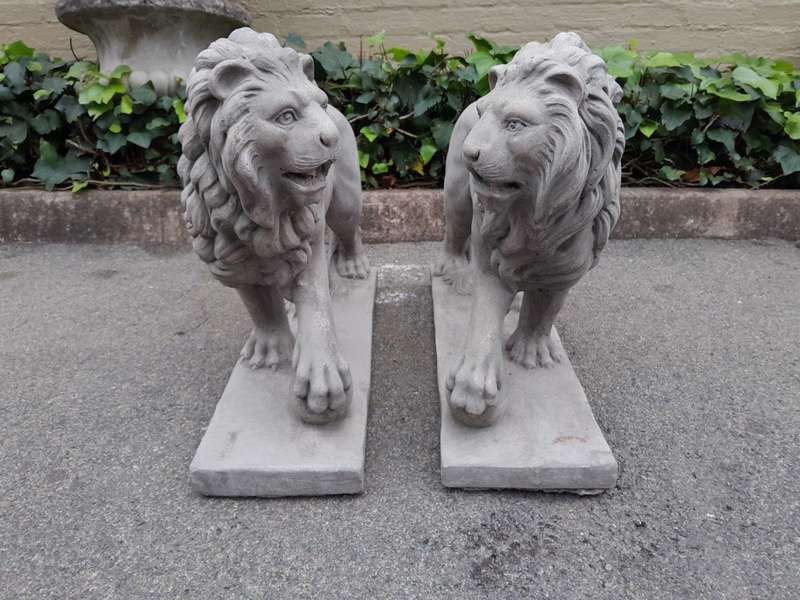 A Pair Of Concrete Lions (Custom-Aged By The Crown Collection)