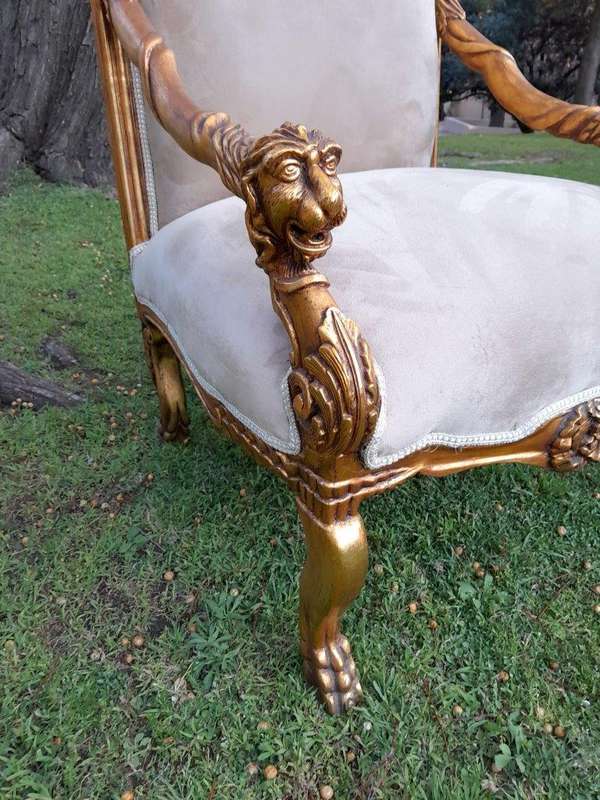 An Exceptional Pair of 20th Century French Style Ornately Carved & Giltwood Throne Chairs