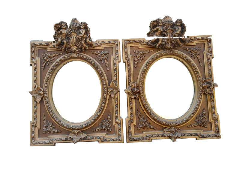 An Exceptional Pair of 20th Century French Style Ornately Carved and Gilded Bevelled Mirrors with...