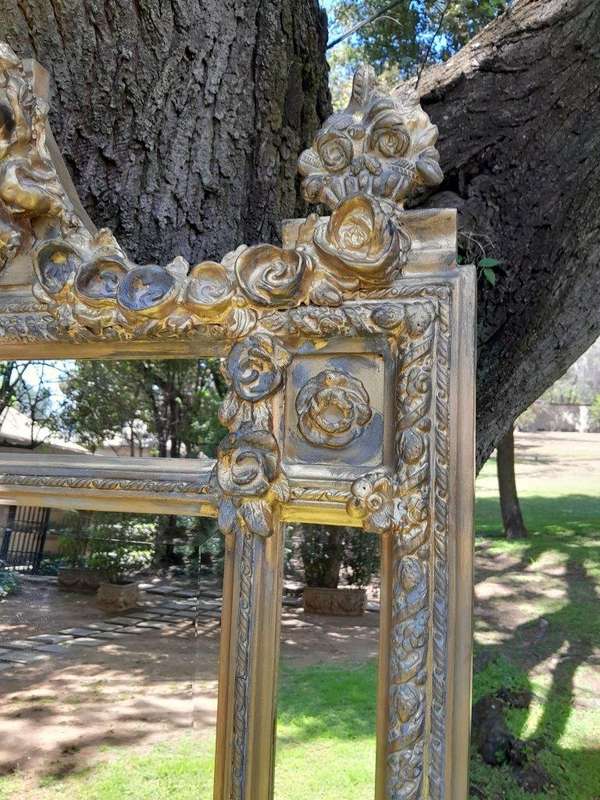 A French Rococo Style Ornately Carved and Gilded Bevelled Mirror
