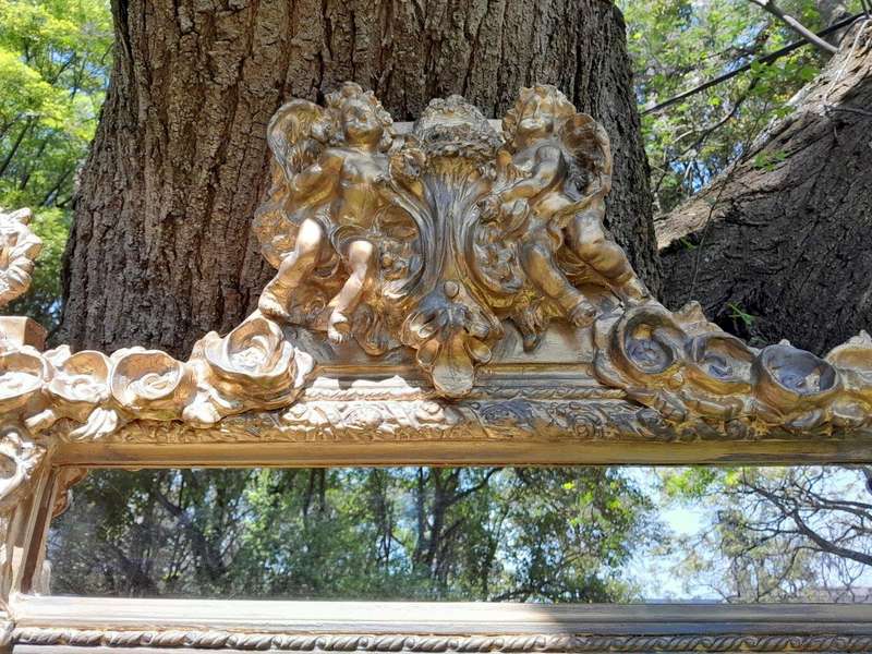 A French Rococo Style Ornately Carved and Gilded Bevelled Mirror