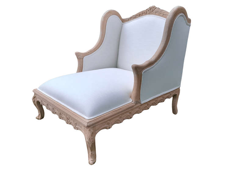A 20th Century French Style Carved Day Bed / Chaise Longue in a Contemporary Bleached Finish and ...