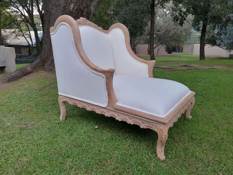 A 20th Century French Style Carved Day Bed / Chaise Longue in a Contemporary Bleached Finish and ...